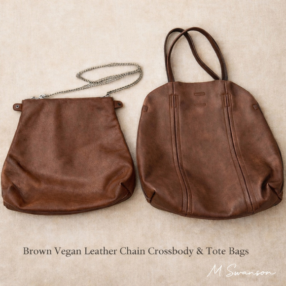 Antik Kraft Large Brown Vegan 2 in 1 Tote with Crossbody Removable Pouch - Picture 2 of 12